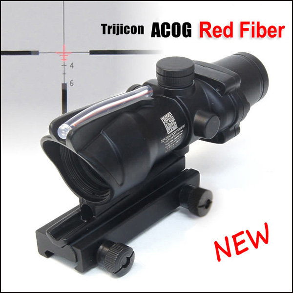 4x32 ACOG Style Optical Tactical Scope W/ Red Fiber Crosshair re